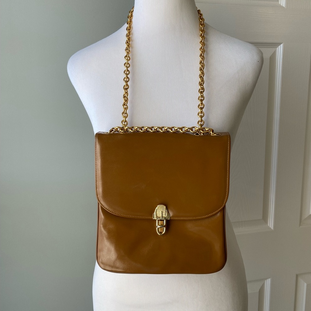Vintage Bobby Jerome Brown Cognac handbag Purse Gold Chain